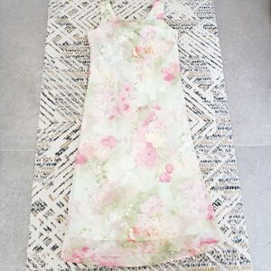 VTG K & Company Floral MAXI DRESS Pastels Pink Green Kendal Jenner Dress SZ M/L